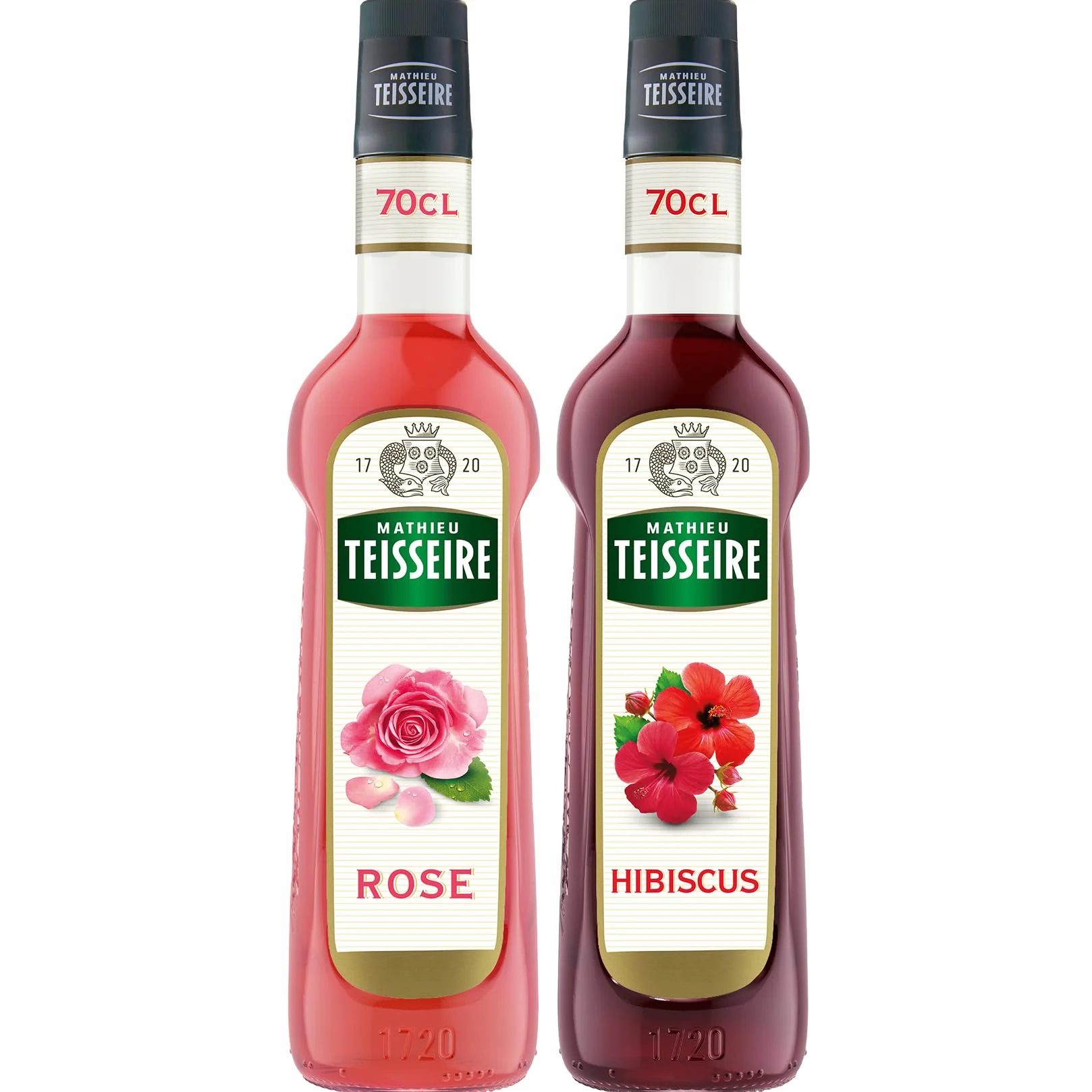 Mathieu Teisseire - Assortiment de Sirop de Rose et de Sirop d'Hibiscus pour boissons rafraichissantes et cocktails 2x70cl
