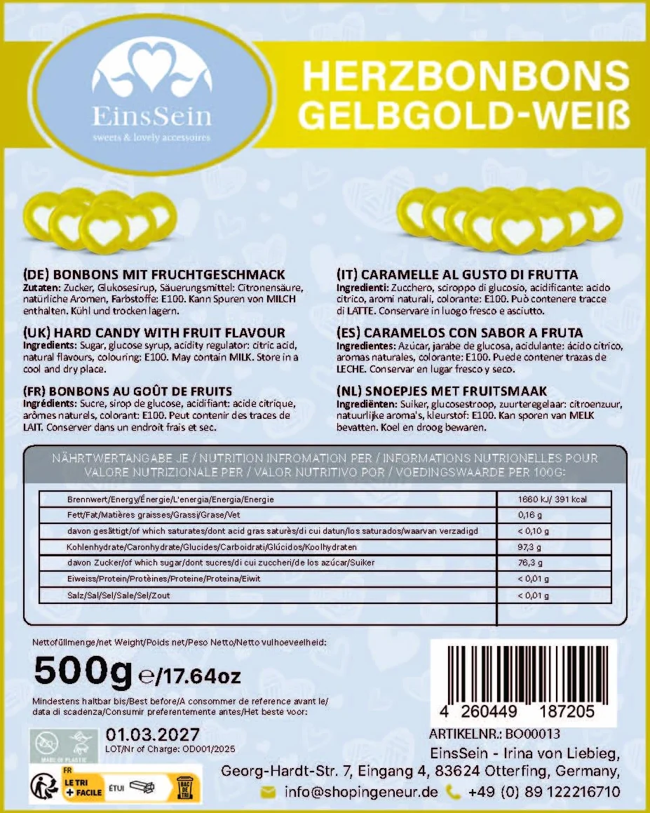 EinsSein Bonbons mariage jaune or blanc 500g | 130 pièces dragées | Bonbons déco table mariage baptême anniversaire communion Pâques