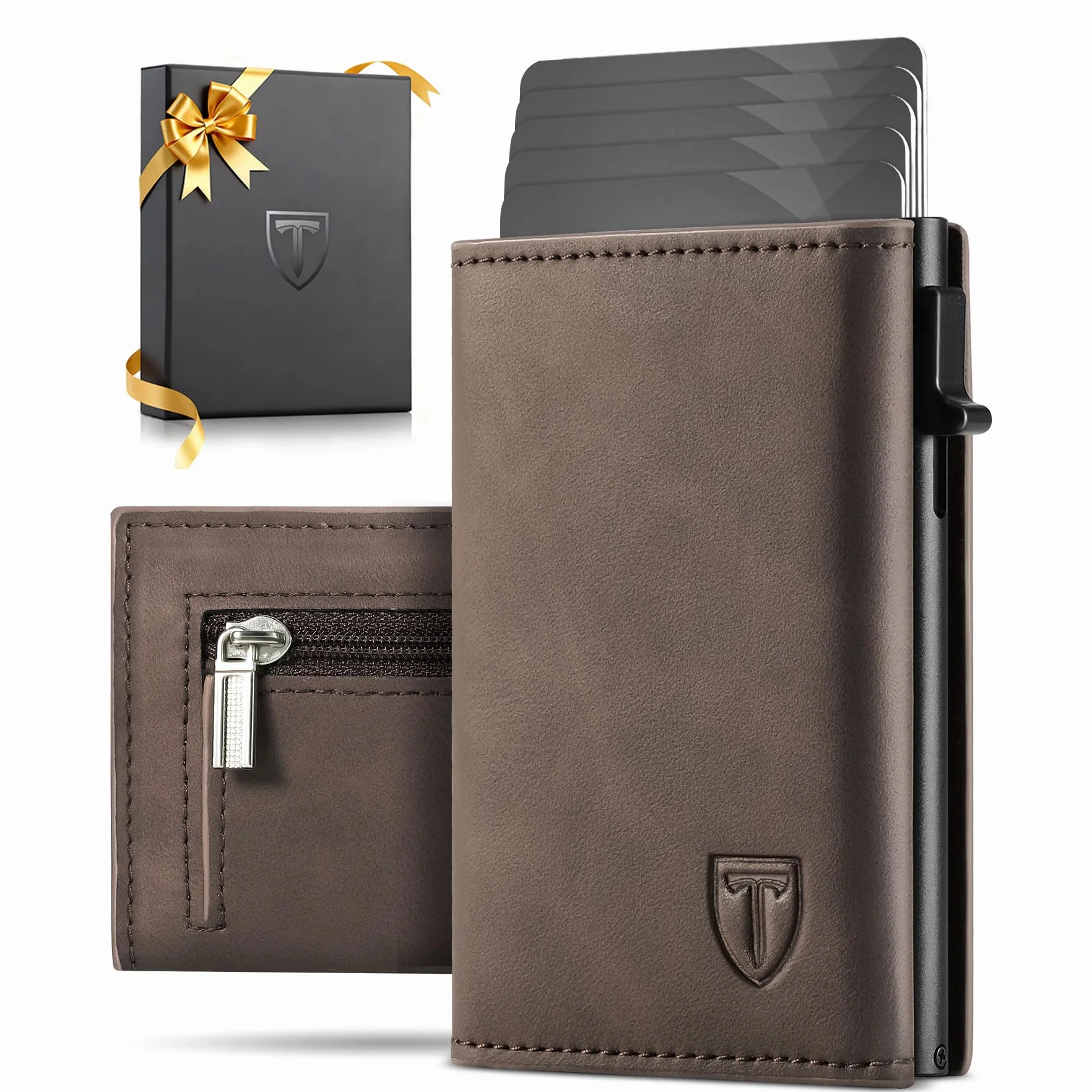 Portefeuille Homme Blocage RFID Cuir Porte Carte 9 Cartes Marron