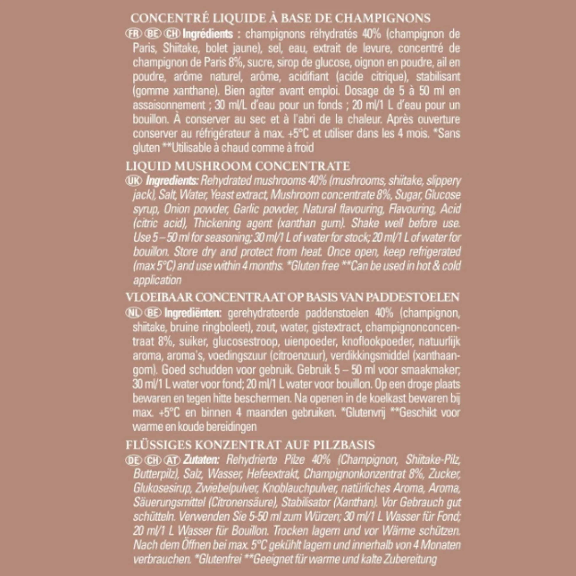 CHEF Concentré Liquide Champignons - A base de 40% de Champignons Réhydratés - Utilisable à Chaud et à Froid - Gain de temps - Aide Culinaire, Sauce, Fonds, Fumet - Bouteille de 980 ml