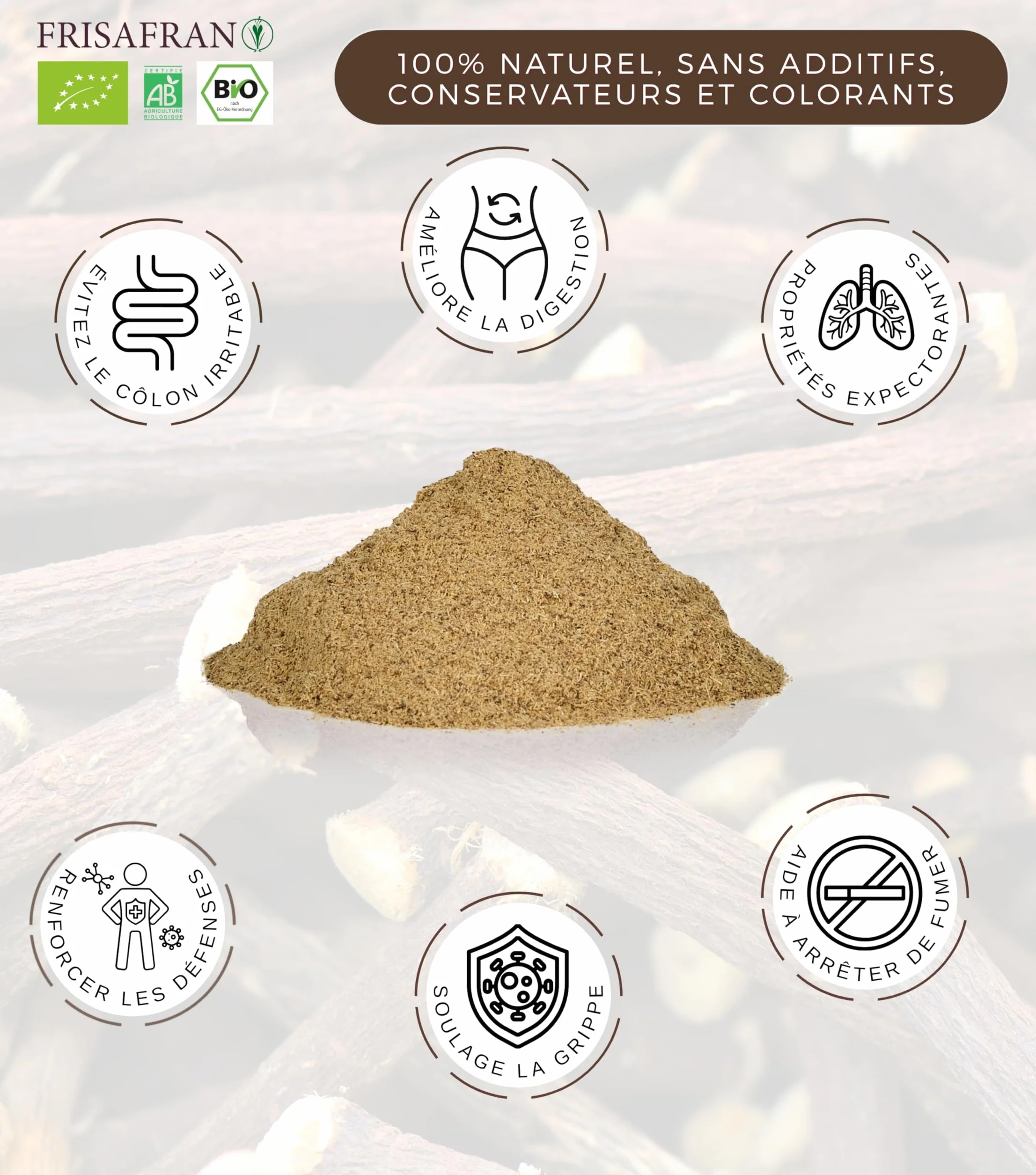 Bâton de Réglisse POUDRE 500g Biologique Cultivé Navarre