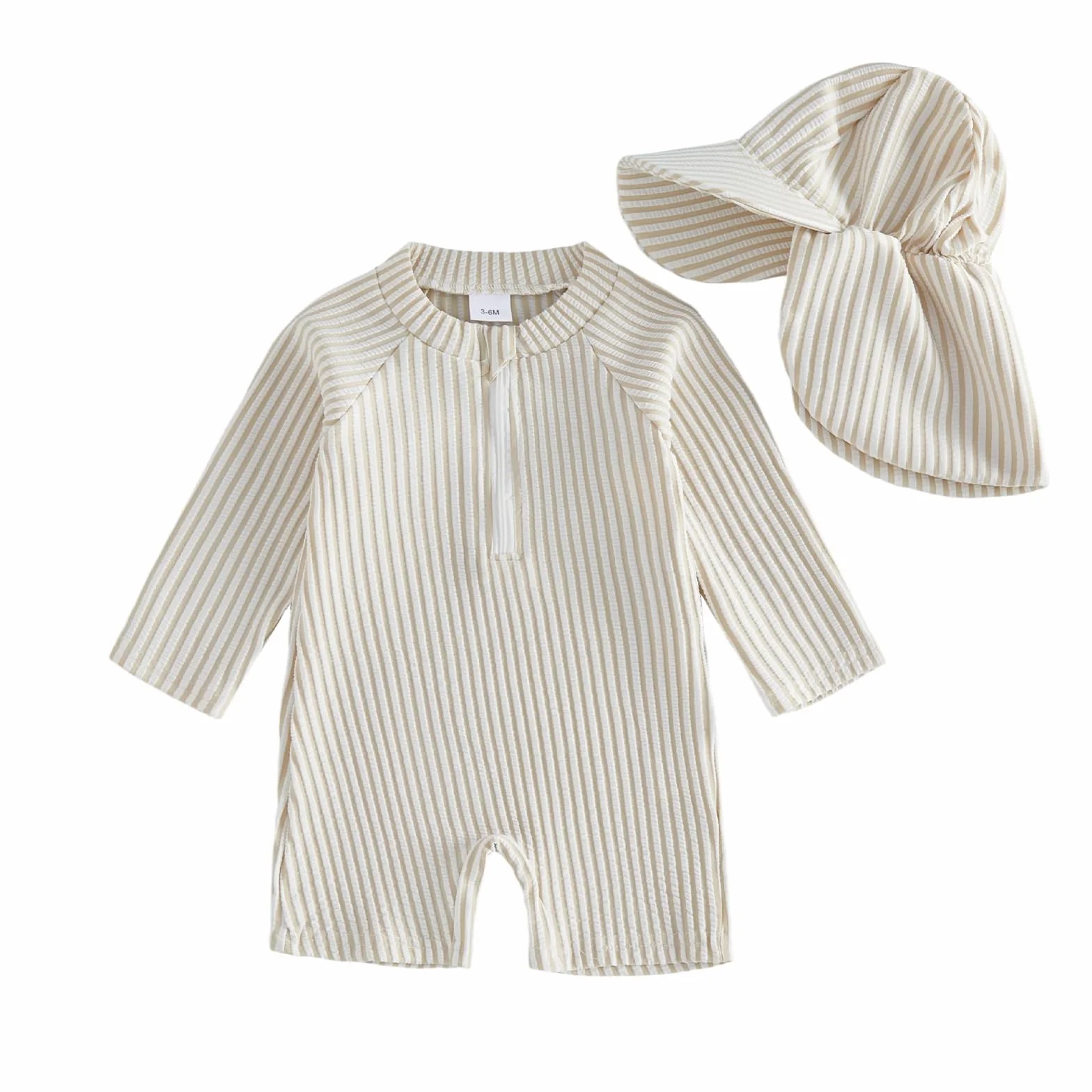 Caziffer Maillot de Bain Une Pièce avec Zip pour Bébé Garçon Manches Longues Protection Solaire avec Chapeau
