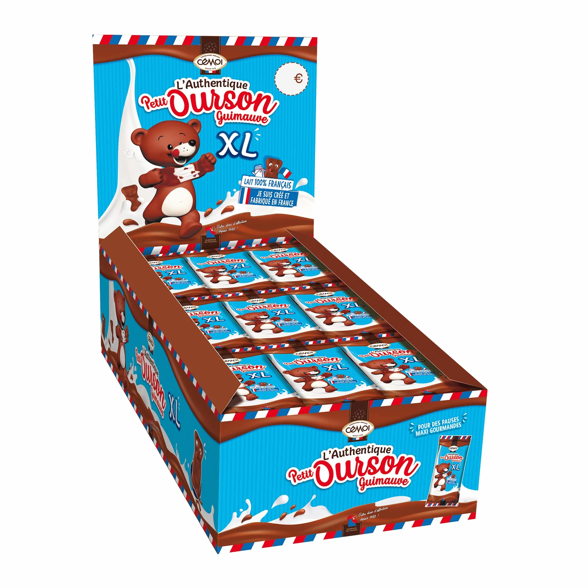 Cémoi - Présentoir l’Authentique Petit Ourson Guimauve, Chocolat au Lait, Taille XL – Fabriqué en France, 27 Pièces (675 g)