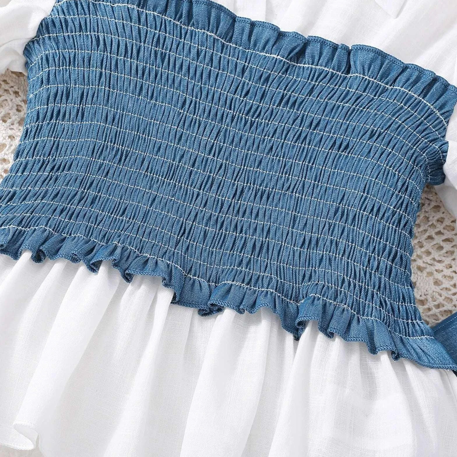 Survêtement pour enfant fille T-shirt en denim manches longues couleur unie jambes larges