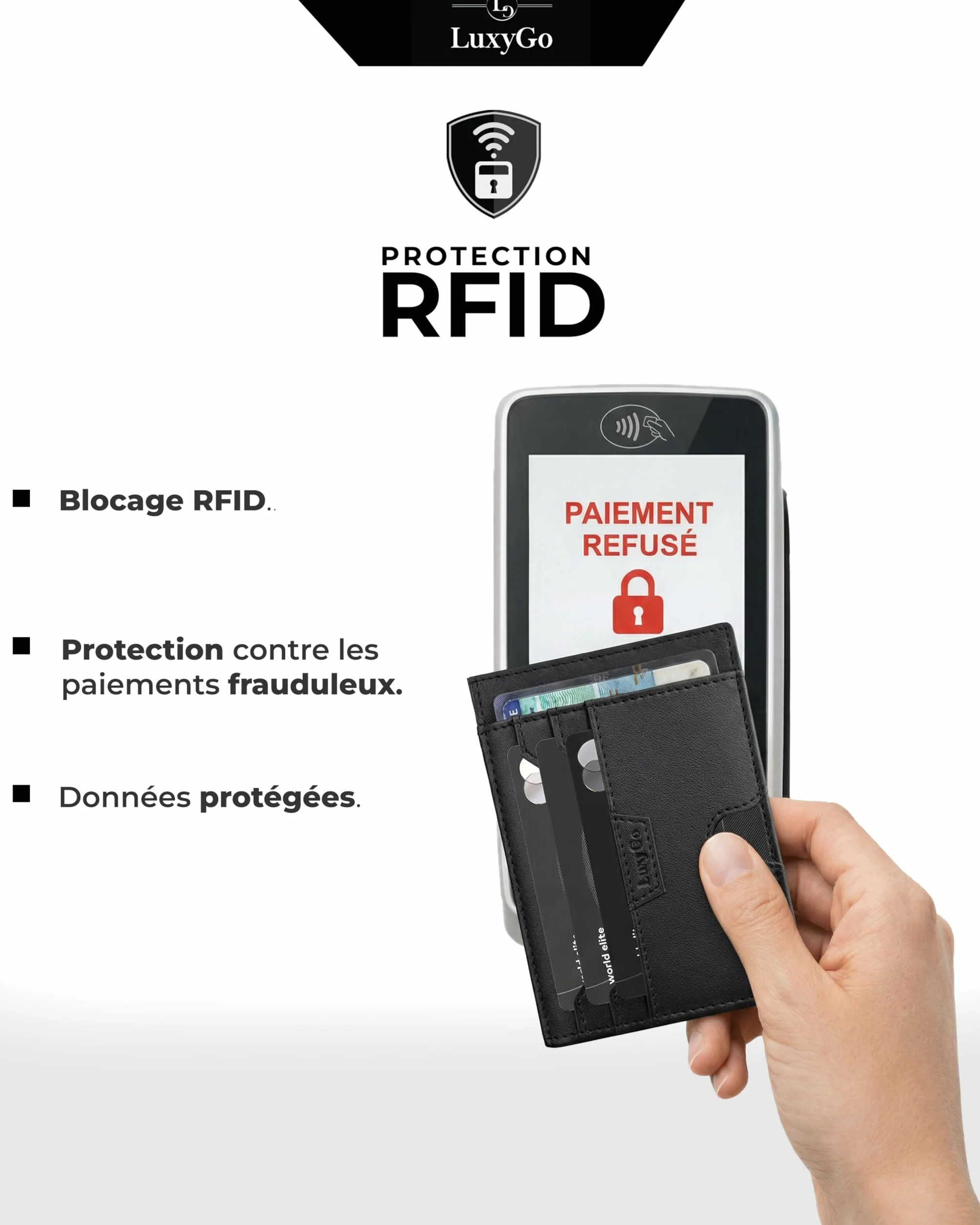 LuxyGo Porte-Cartes Cuir Véritable RFID NFC Anti-Piratage Portefeuille Slim 9 Emplacements Fenêtres ID 12x8x0,5 cm Cadeau