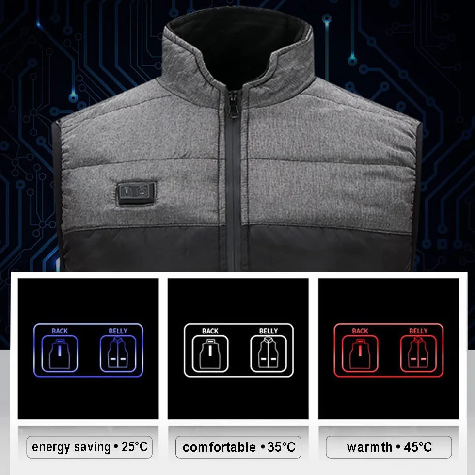 Veste Chauffante Homme USB 9 Zones Gilet Chauffant Moto Doudoune Sans Manche Femme Blouson Chasse Thermique Électrique Hiver