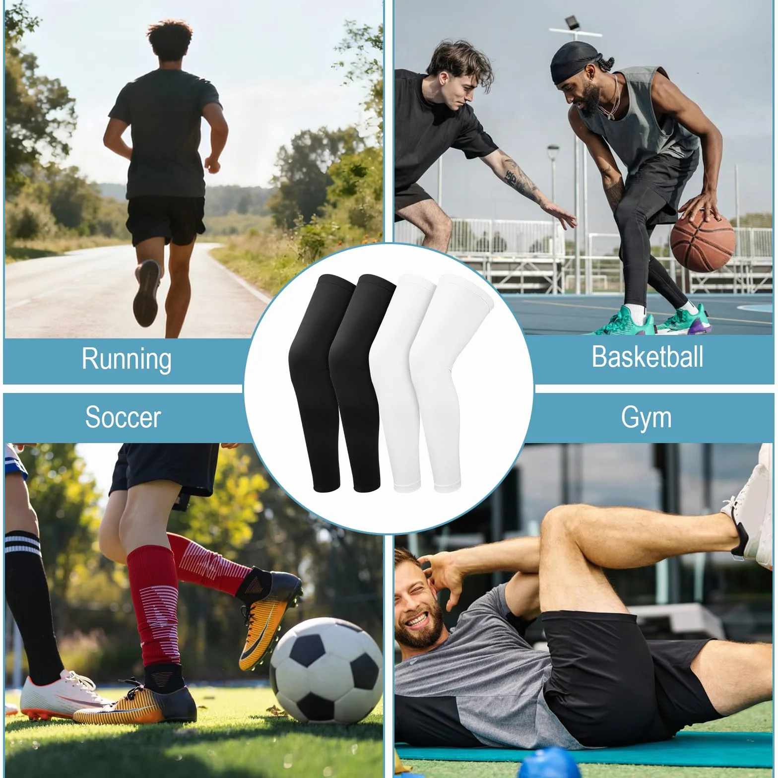 Lot de 2 paires de jambières de cyclisme pour homme - Compression - Protection solaire - Course à pied