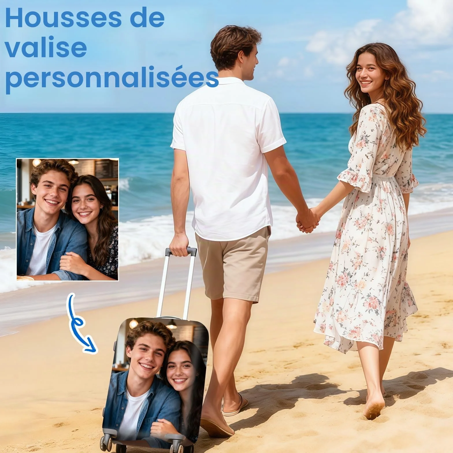 Housse de protection personnalisée pour valise double face élastique lavable