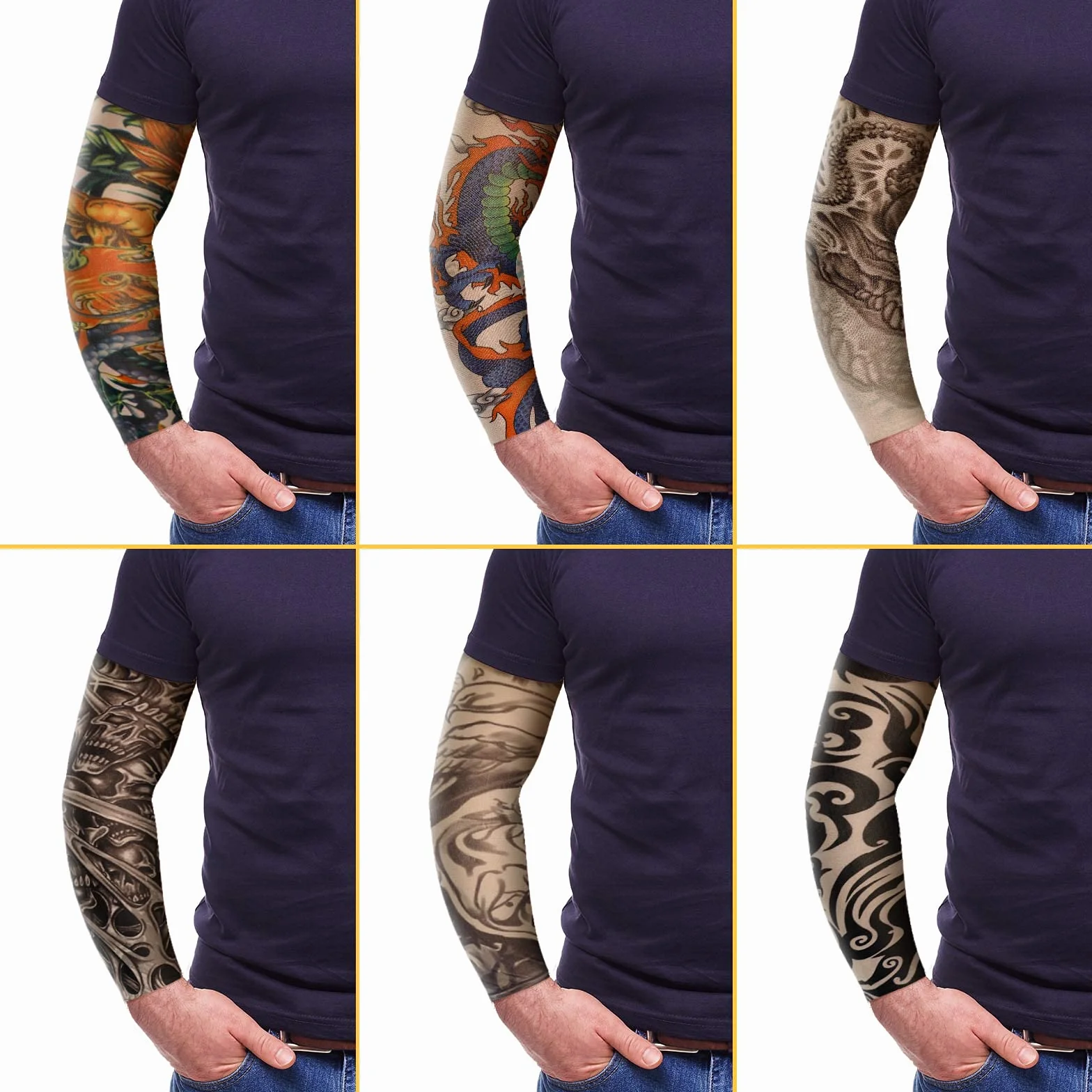 BBTO Set de 12 Pièces Manchons de Bras de Tatouage Faux Manchettes de Protection Solaire Gants de Bras de Fleur à Élasticité Douce de Cyclisme