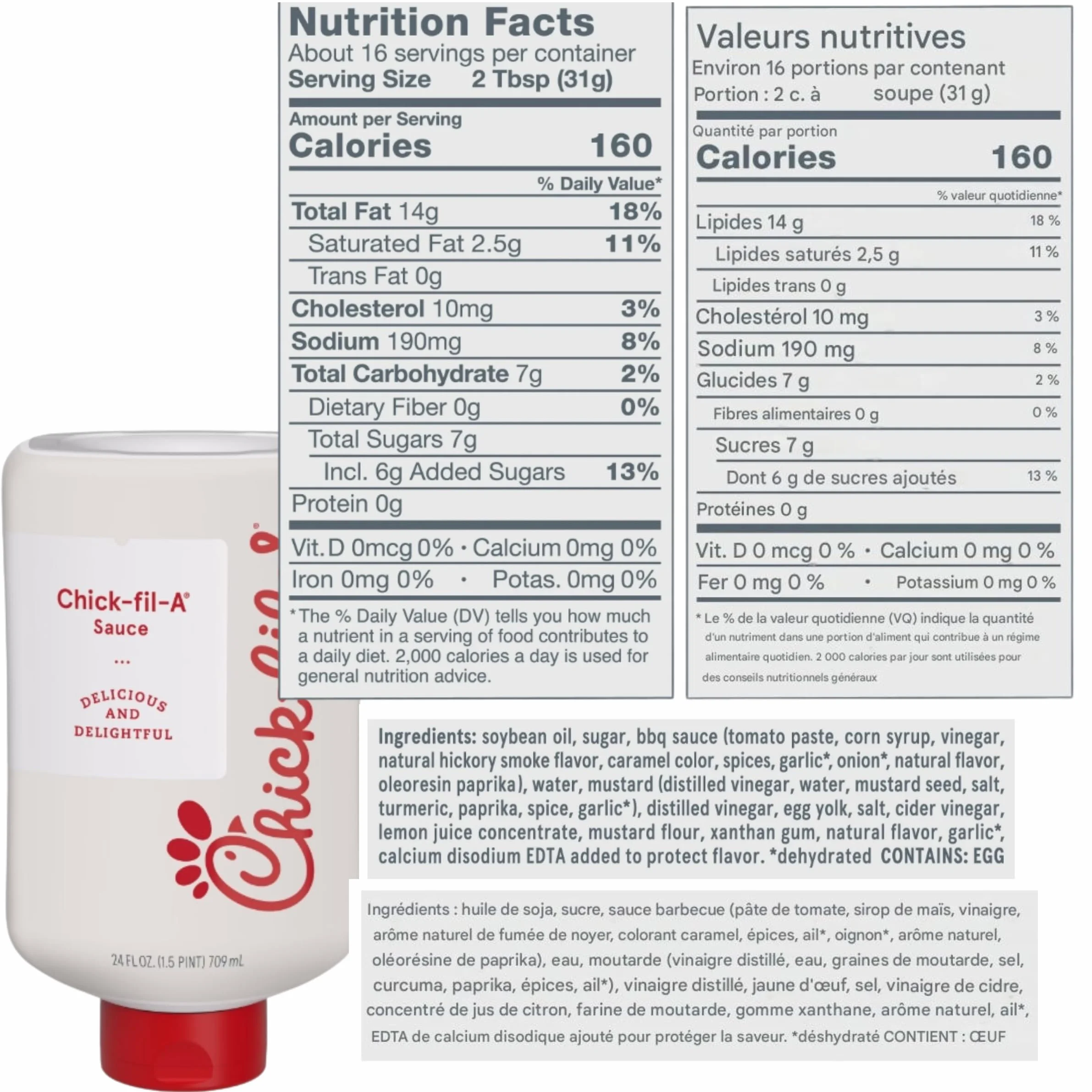 Chick-fil-A Ensemble de sauces à tremper -- Une bouteille de sauce originale Chick-fil-A et une bouteille de sauce polynésienne Chick-fil-A -- 473 ml chacune