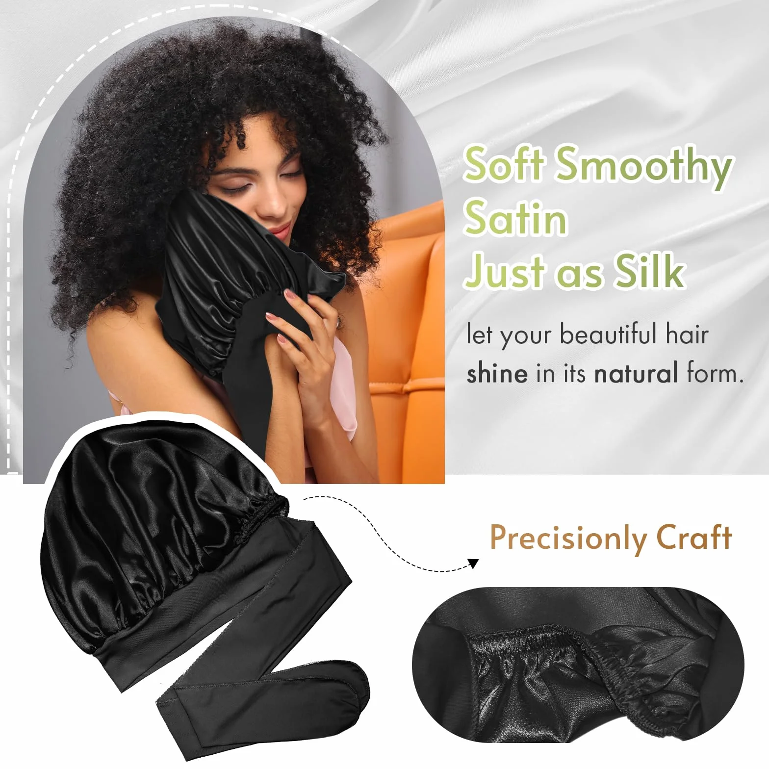 Bonnet Satin Double Couche Réversible pour Dormir Cheveux Bouclés Femmes Hommes