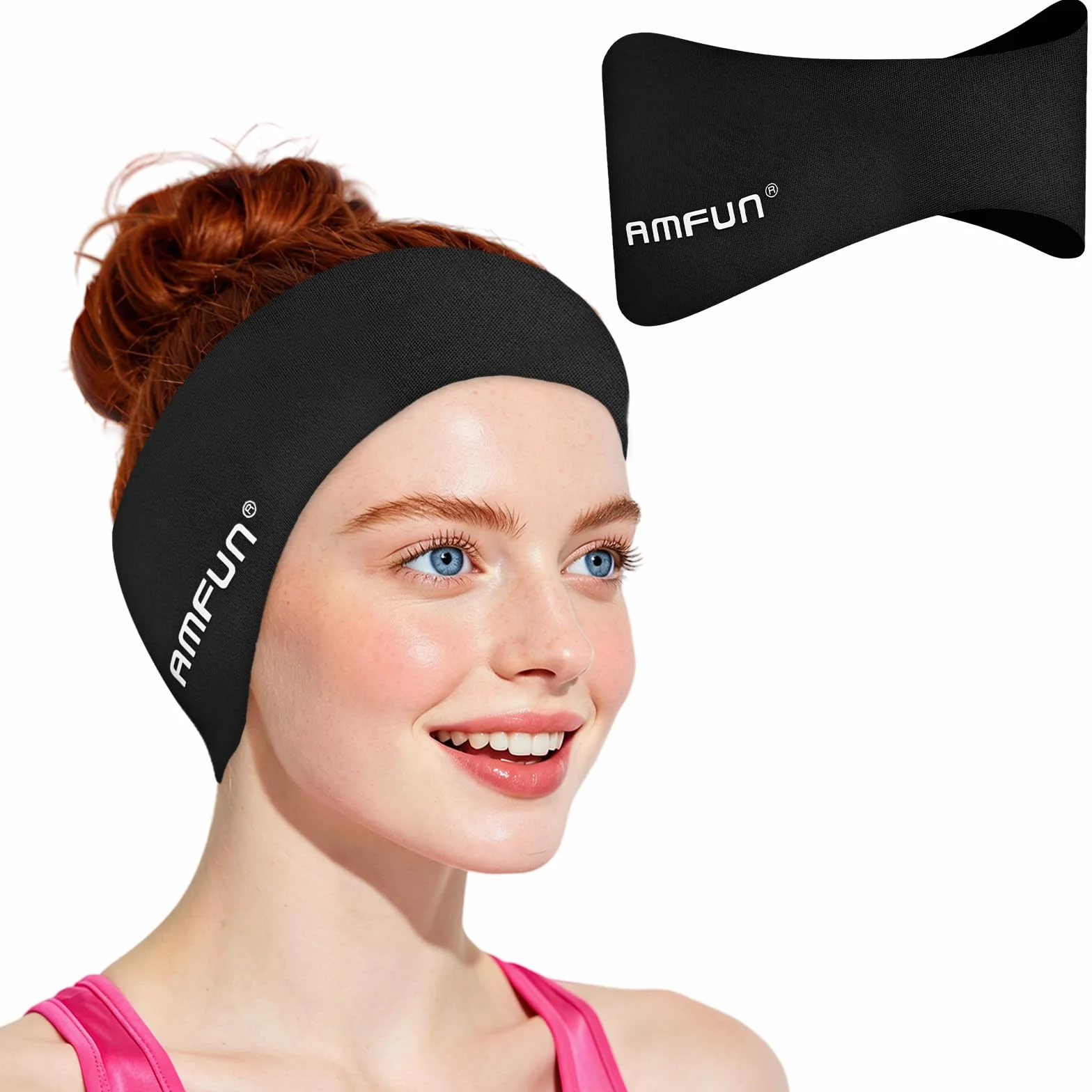 Bandeau de Natation Néoprène Antidérapant Maintient Bouchons d’Oreilles Sports Nautiques Noir M