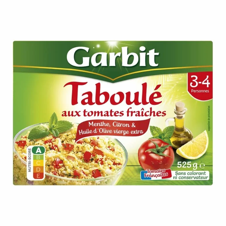 GARBIT - Tabouléaux Dés De Tomates Fraiches Citron Menthe 3/4 Personnes 525G - Lot De 4