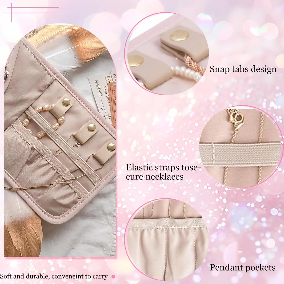 Organisateur de Bijoux Pliable Pochette Voyage pour Bracelets Bagues Colliers Boucles d'Oreilles