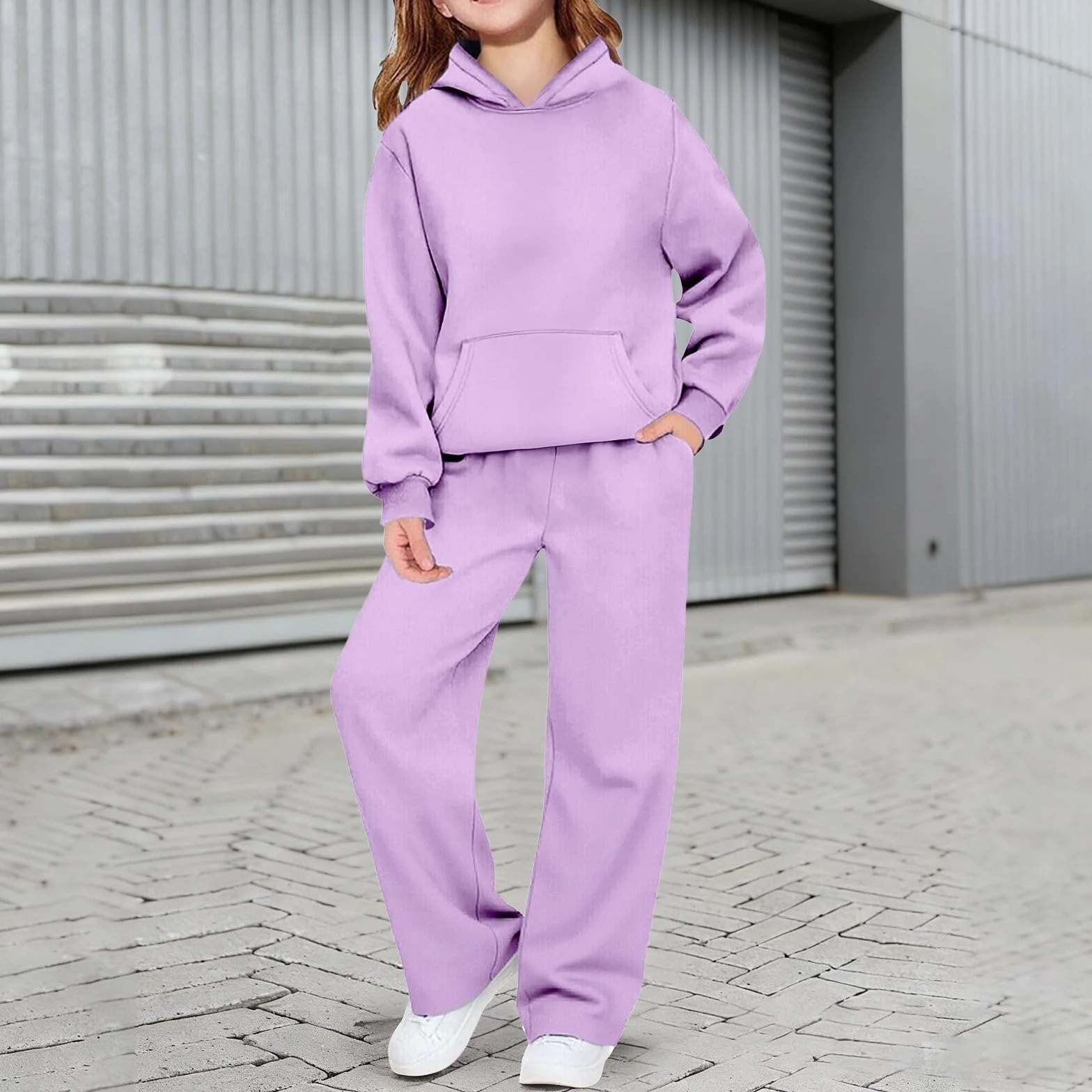 Ensemble de survêtement 2 pièces pour filles et garçons - Sweat à capuche à manches longues - Jambes larges