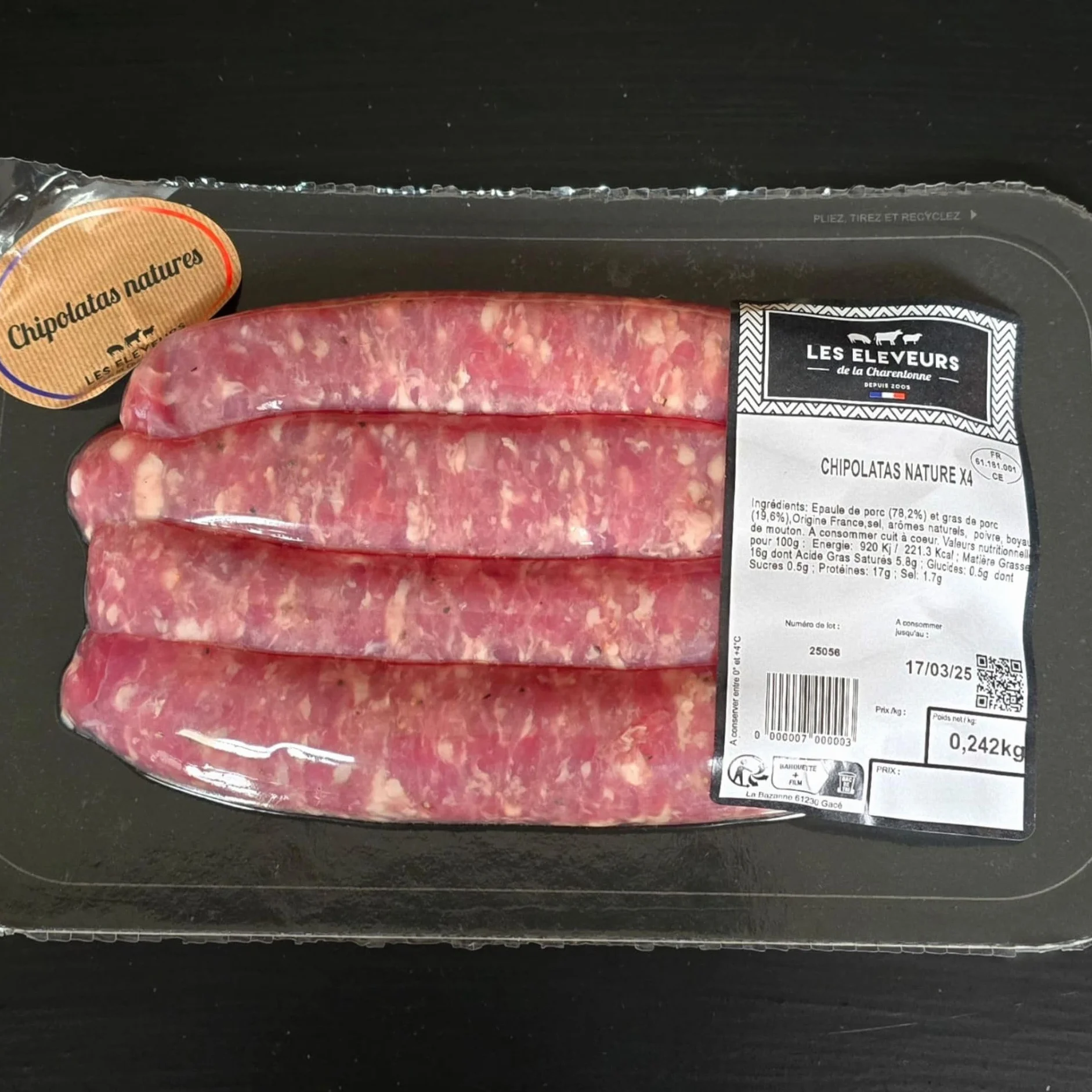 Chipolatas Nature x12 – 600g – Saucisses de Porc Français – Fabrication Artisanale – Idéal Barbecue – Normandie