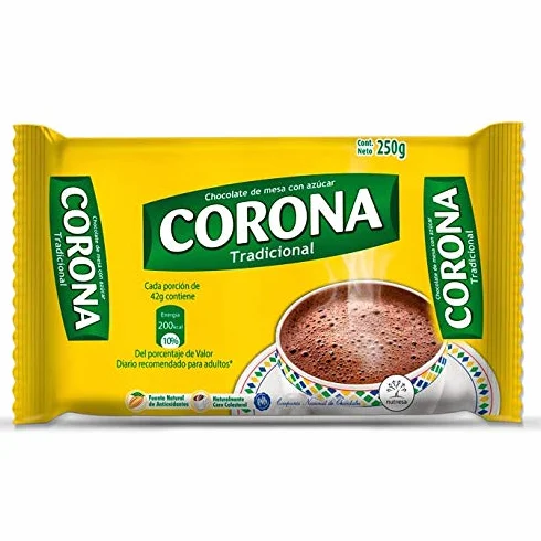 Corona - Préparation de cacao avec tablette de sucre à faire fondre dans la tasse - Produit colombien - Idéal pour une bonne Chocolatada 10 tablettes - 250 grammes net