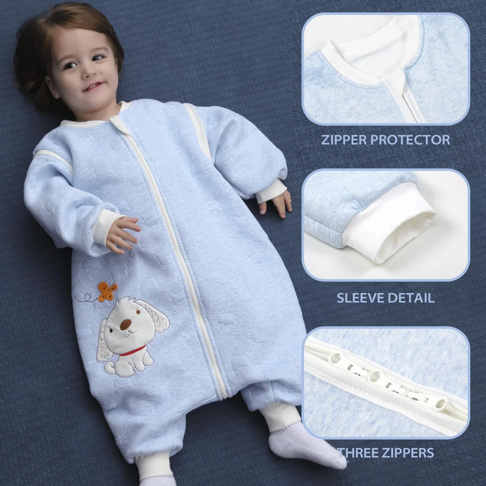Gigoteuse bébé manches longues hiver 100% coton 80cm 0-16 mois bleu
