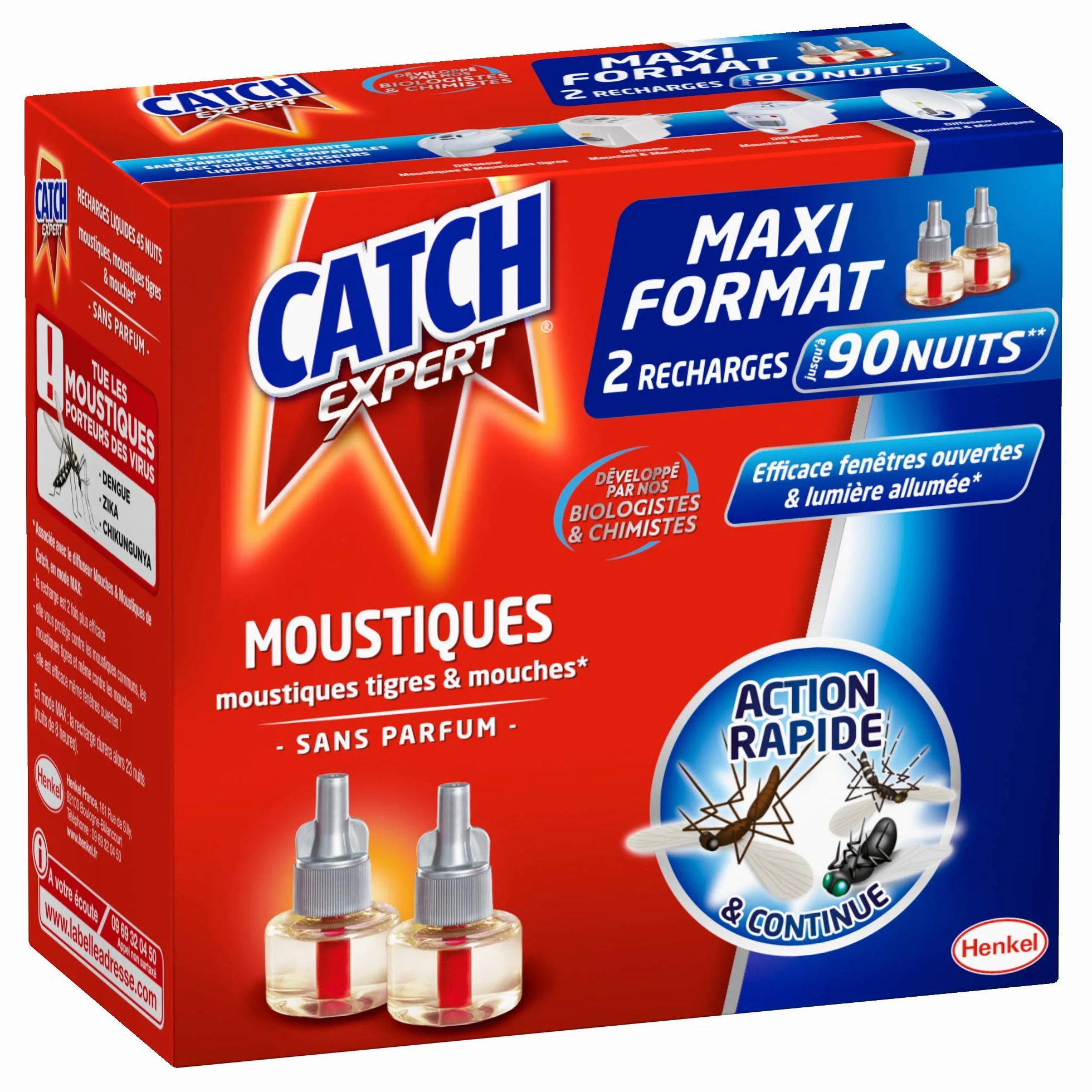 Catch Expert Moustiques – Lot de 4 Recharges pour Diffuseur Electrique (4x 45 nuits) – Anti–Moustiques & Moustiques Tigres Sans Parfum