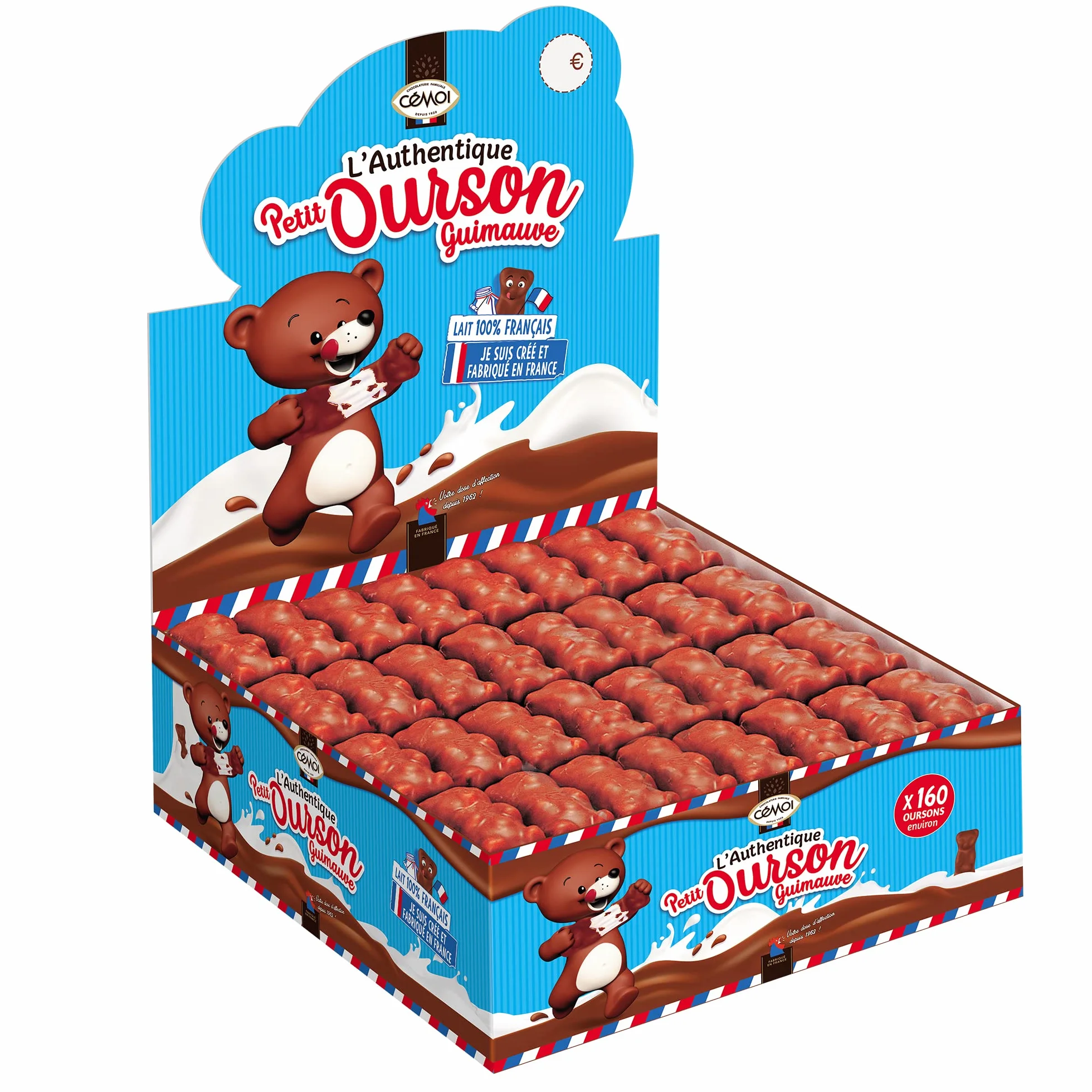Cémoi - Présentoir L’Authentique Petit Ourson Guimauve, Chocolat au Lait – Fabriqué en France, 160 Pièces (1.49 kg)
