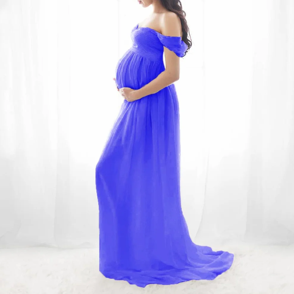 Robe de Maternité en Mousseline de Soie Longue Sans Bretelles pour Photographie Grossesse