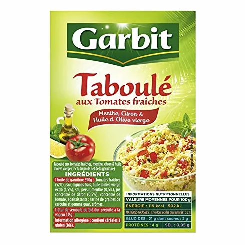 GARBIT - Tabouléaux Dés De Tomates Fraiches Citron Menthe 3/4 Personnes 525G - Lot De 4