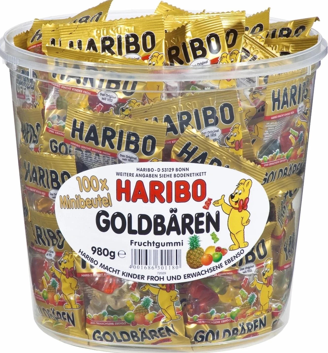 HARIBO Oursons d'or boîte, 2 x 100 mini-sachets, (2 x 980g)