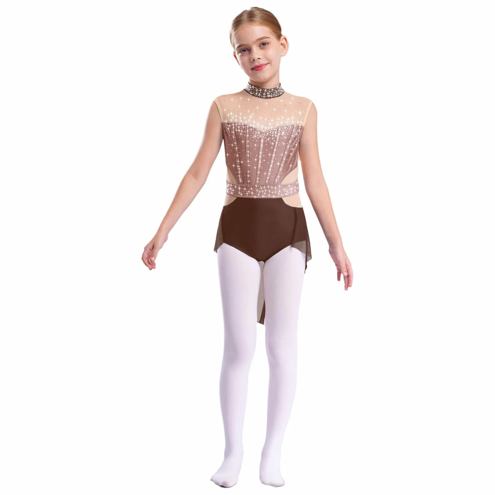 Robe Patinage Artistique Justaucorps Gymnastique Danse Strass Tenue Danse sur Glace Costume 5-16 Ans