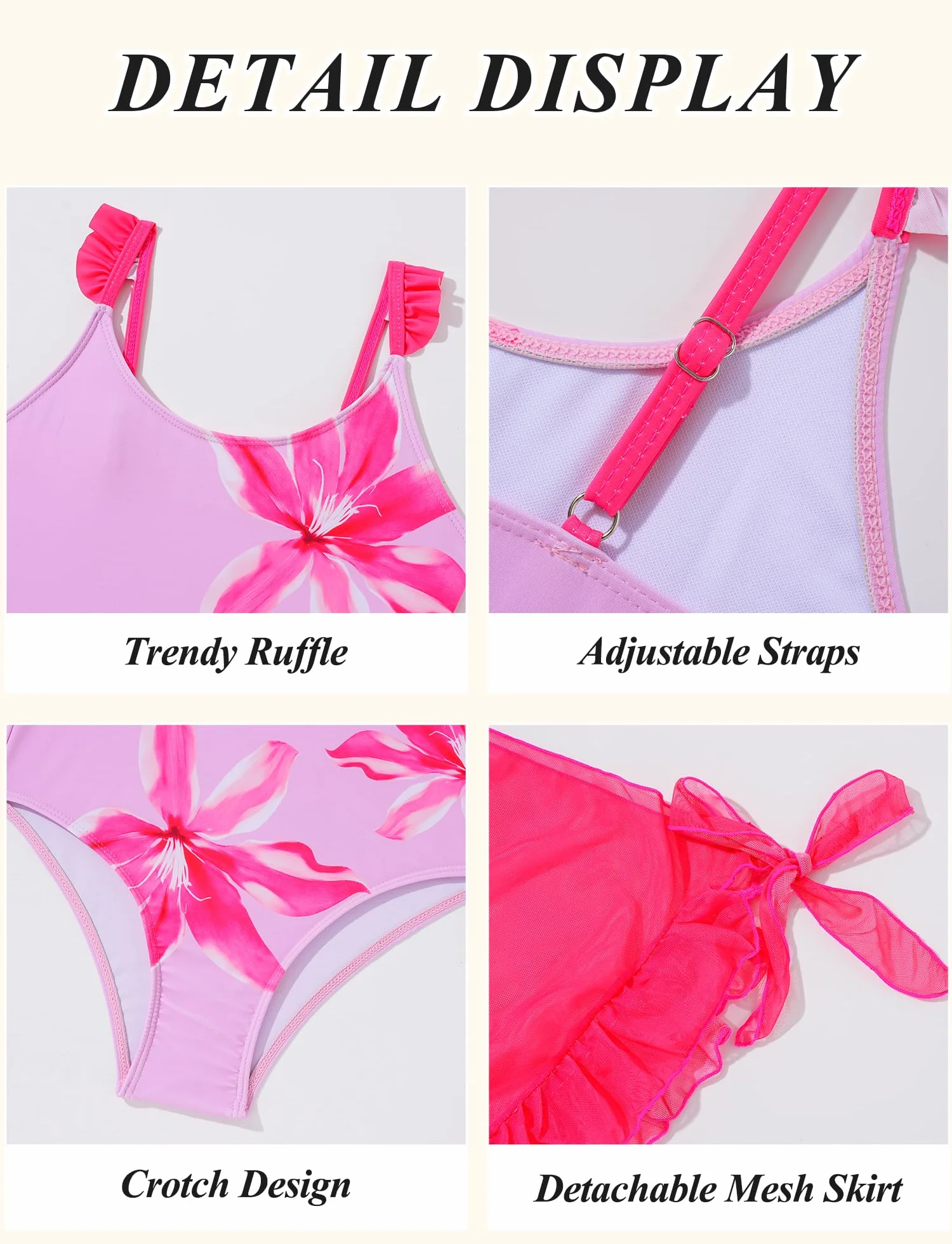 Happy Cherry Maillot de Bain Une Pièce Fille Ados avec Jupe Cache Bretches Réglables 5-12 Ans