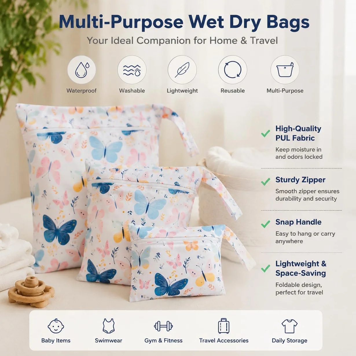 Lot de 3 Sacs Étanches Imperméables Réutilisables pour Vêtements Humides Voyage