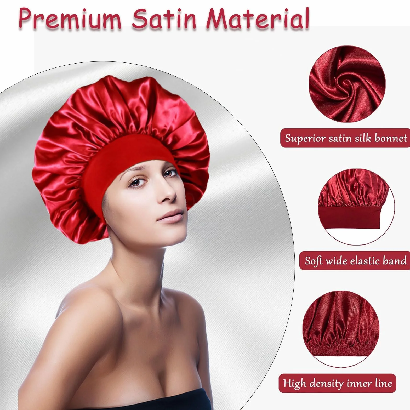 Bonnet Satin Cheveux Nuit 6 Pièces pour Dormir Protection Cheveux Longs Bouclés