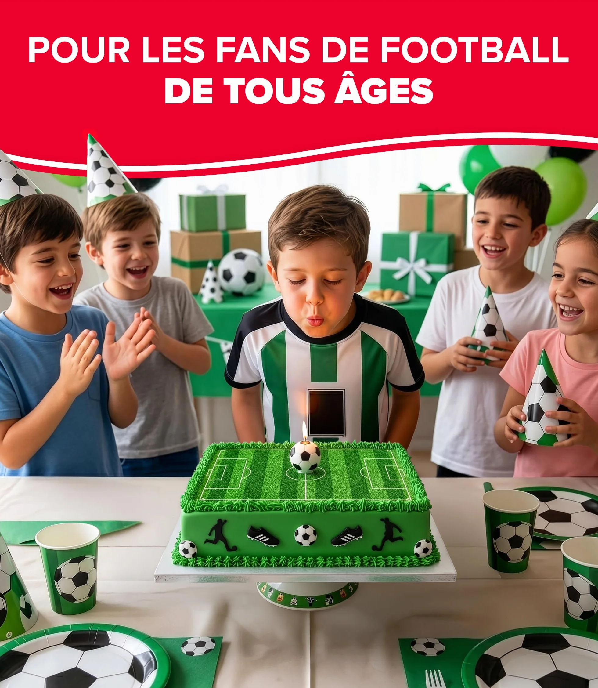 dekora - Feuille comestible football 20x27 cm – Décoration pour gâteaux d’anniversaire d’enfants, Sans Gluten, Sans Lactose, Idéale pour fêtes et événements footballistiques