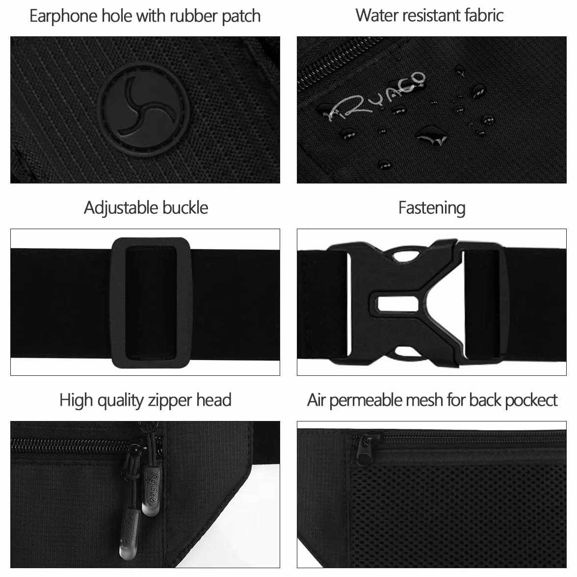 RYACO Pochette Ceinture de Voyage Sécurisée Sac étanche RFID pour Argent, Passeport, Téléphone