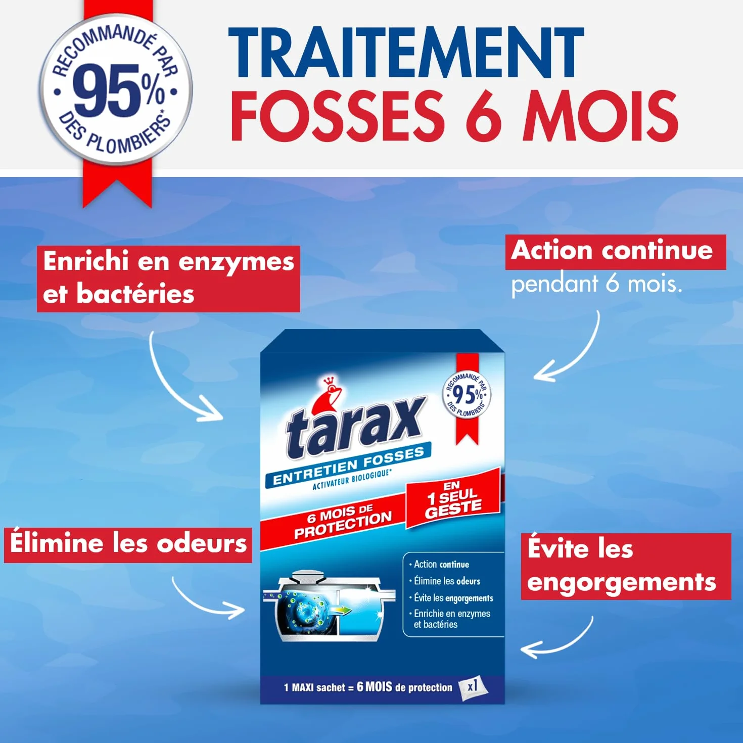 Traitement Fosses Septiques 6 Mois - Activateur Fosse Septique Enzymes Bactéries - 1 Maxi Sachet