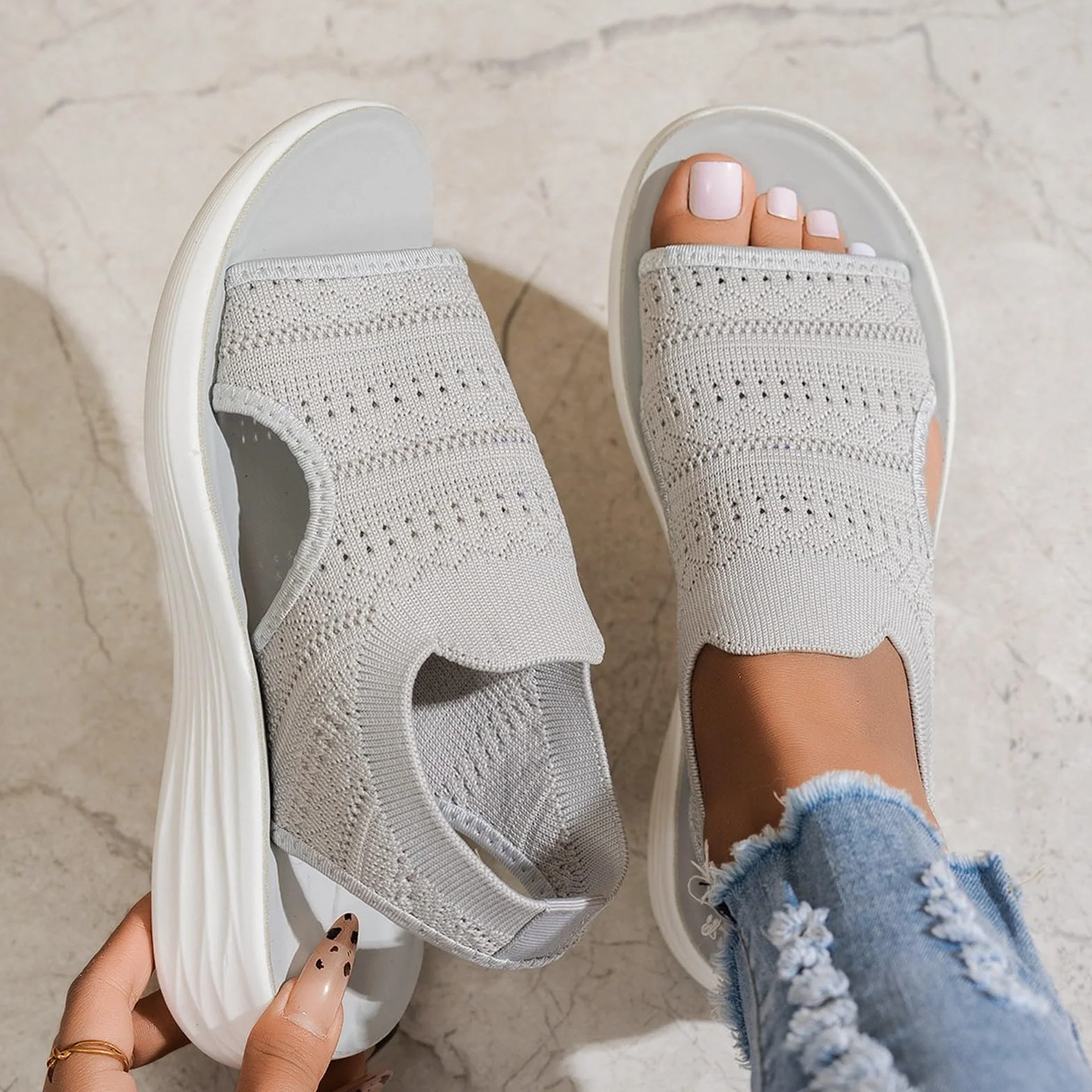 Sandales Orthopédiques Femme Respirantes en Tricot Semelle Souple Confortable Été