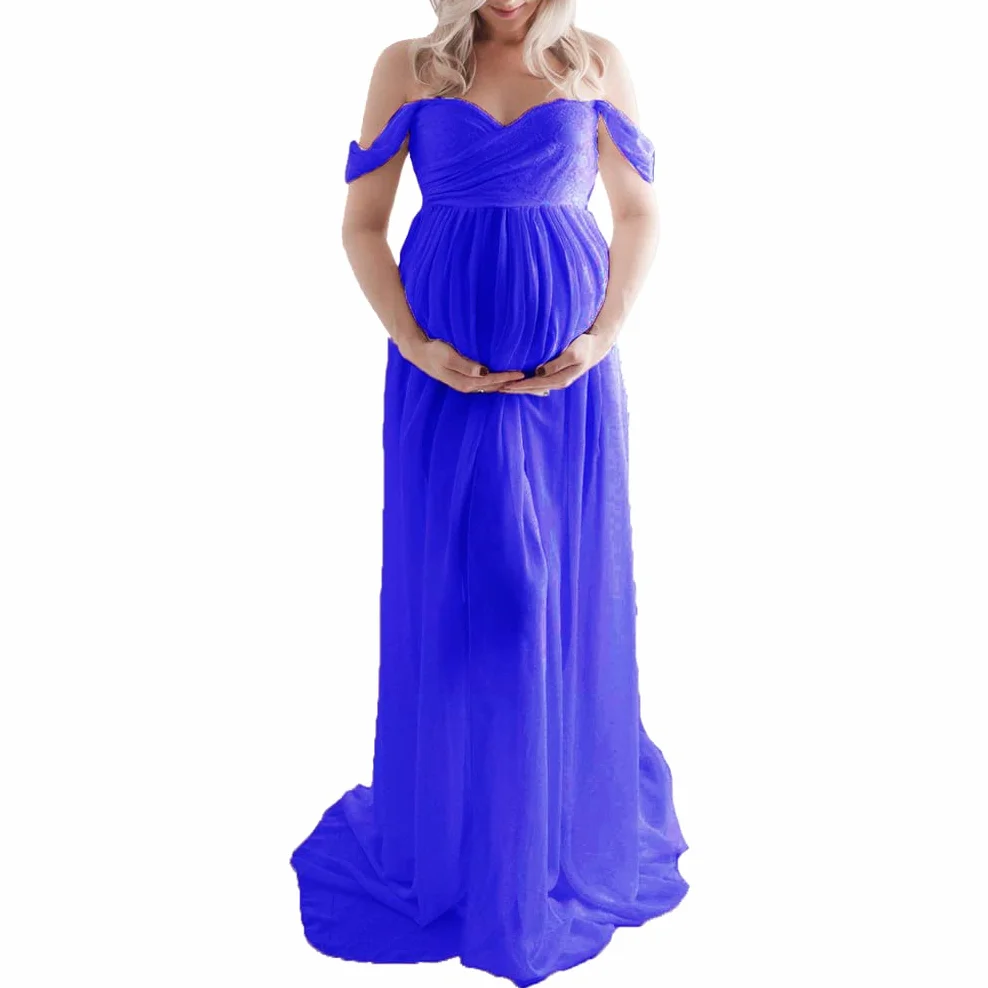 Robe de Maternité en Mousseline de Soie Longue Sans Bretelles pour Photographie Grossesse