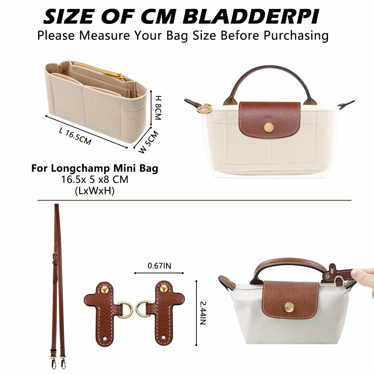 Bandoulière et Organisateur pour Sac Longchamp, Mini Organiseur de Sac à Main