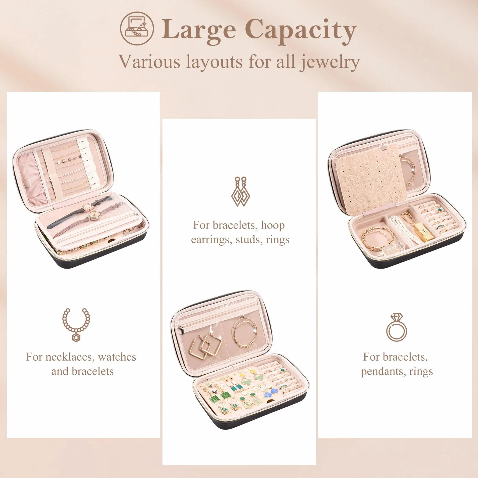 ProCase Trousse Bijoux Voyage en EVA, Pochette Rangement Colliers Boucles d'Oreilles Bagues - Noir