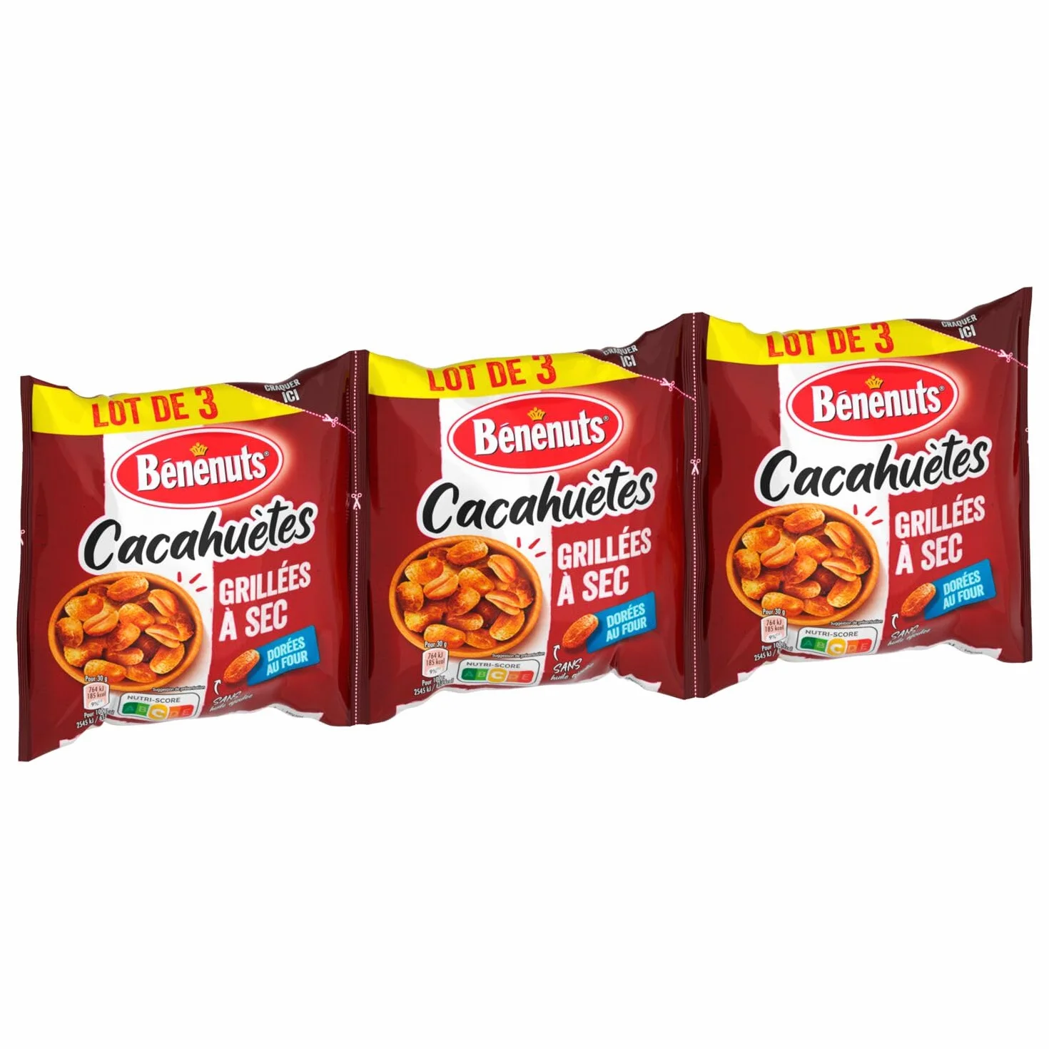 BENENUTS Cacahuètes Grillées à Sec 3x100g