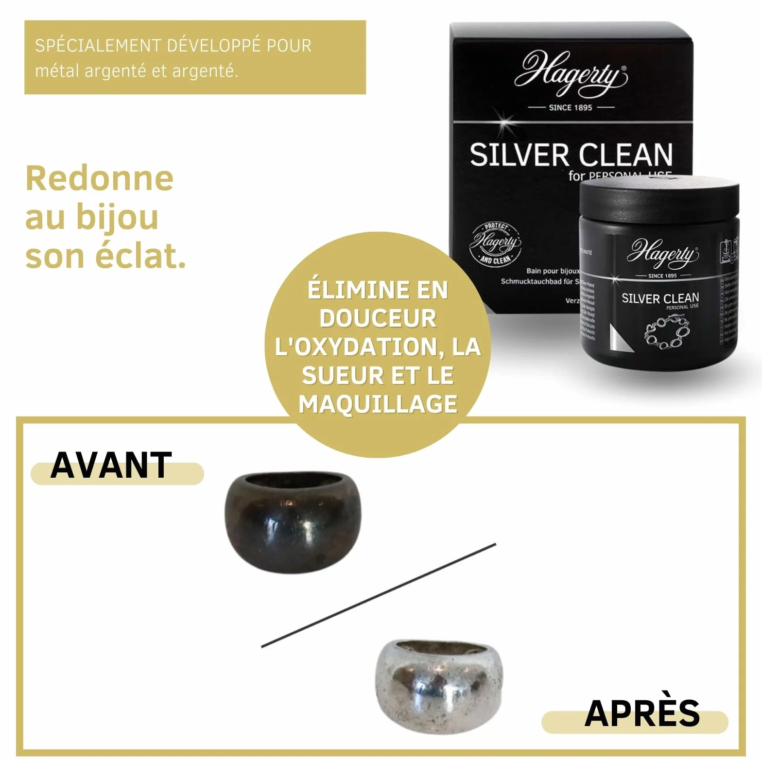Hagerty Bain Nettoyage Instantané Bijou Argent et Métal Argenté 170ml