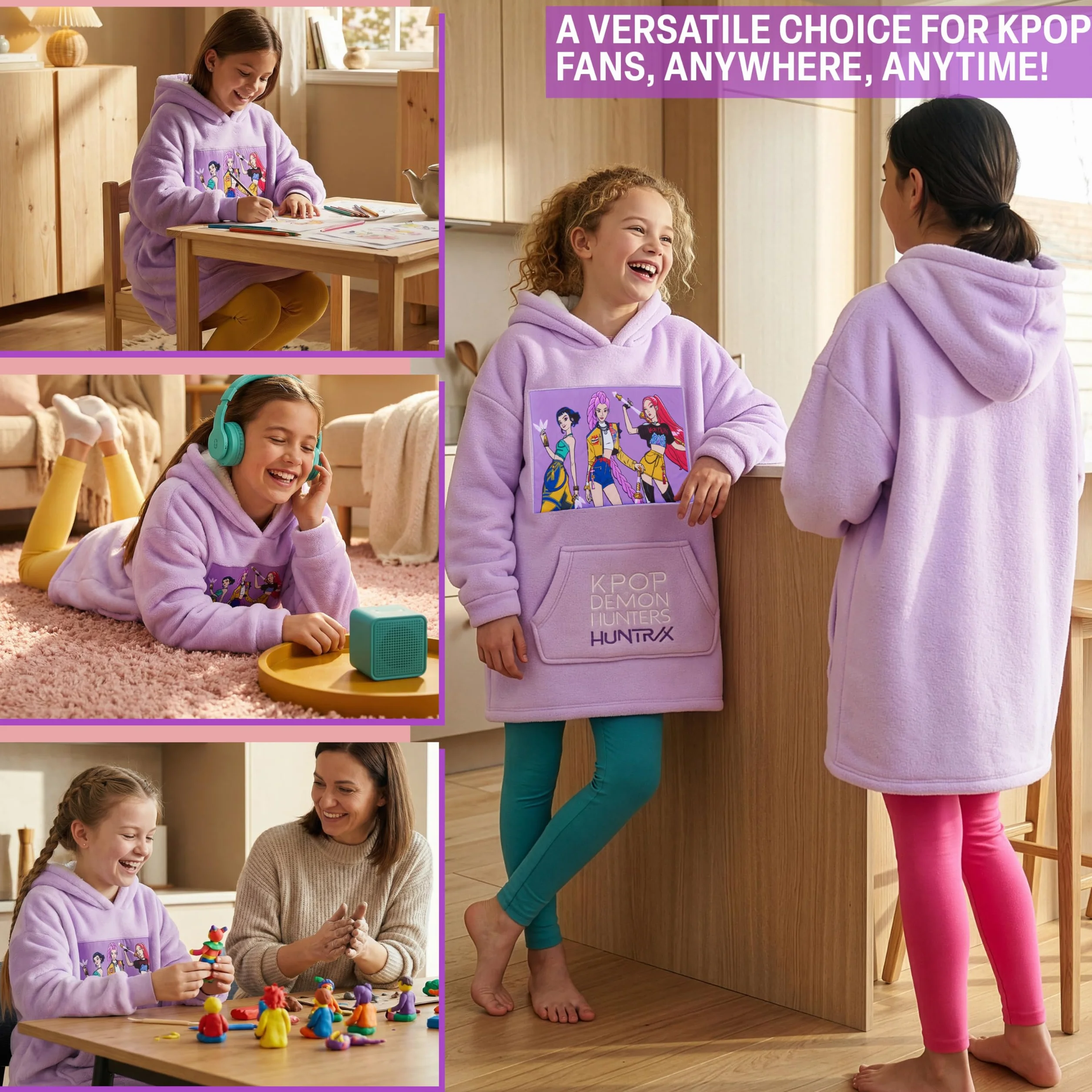 KPop Demon Hunters Huntrix Sweat à Capuche Oversize Fille Ado Poncho Polaire Chaud Sherpa Cadeau