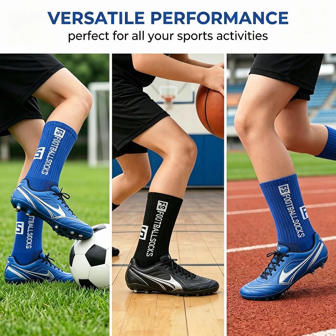 Chaussette Foot Enfant 4 Paires Antidérapantes Blanc Noir Bleu Marine Rouge Taille 33-39 Football