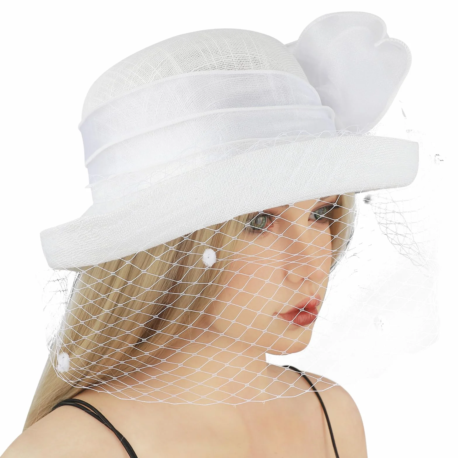 Chapeau Cloche Femme Vintage avec Voilette et Fleurs Années 20 Capeline Rétro été Mariage