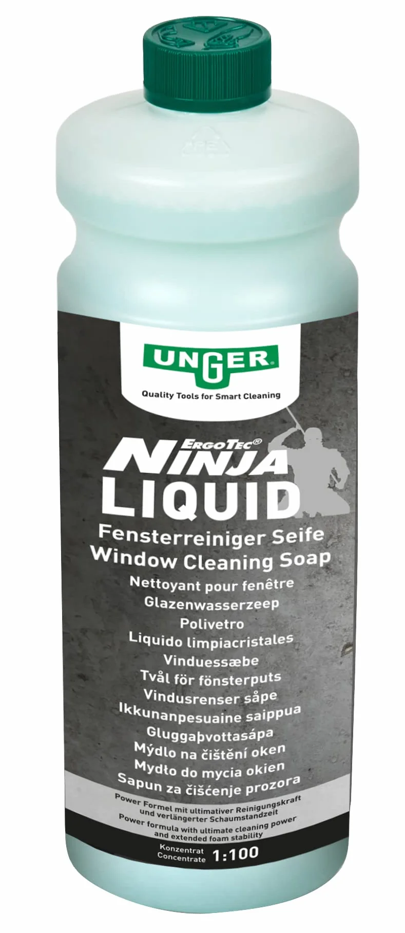 Unger Power Liquid FR10S Nettoyant concentré (nettoyant pour vitres 1 l, Rapport de mélange 1:100, Nettoyage sans Traces)