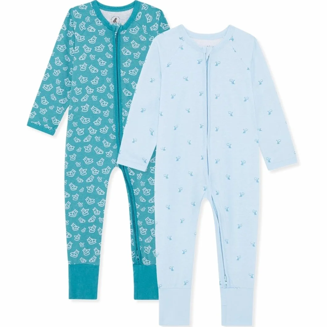 Bramble & Bear Lot de 2 Combinaisons de Nuit Coton Biologique pour Bébé - Vêtement Zippé Doux