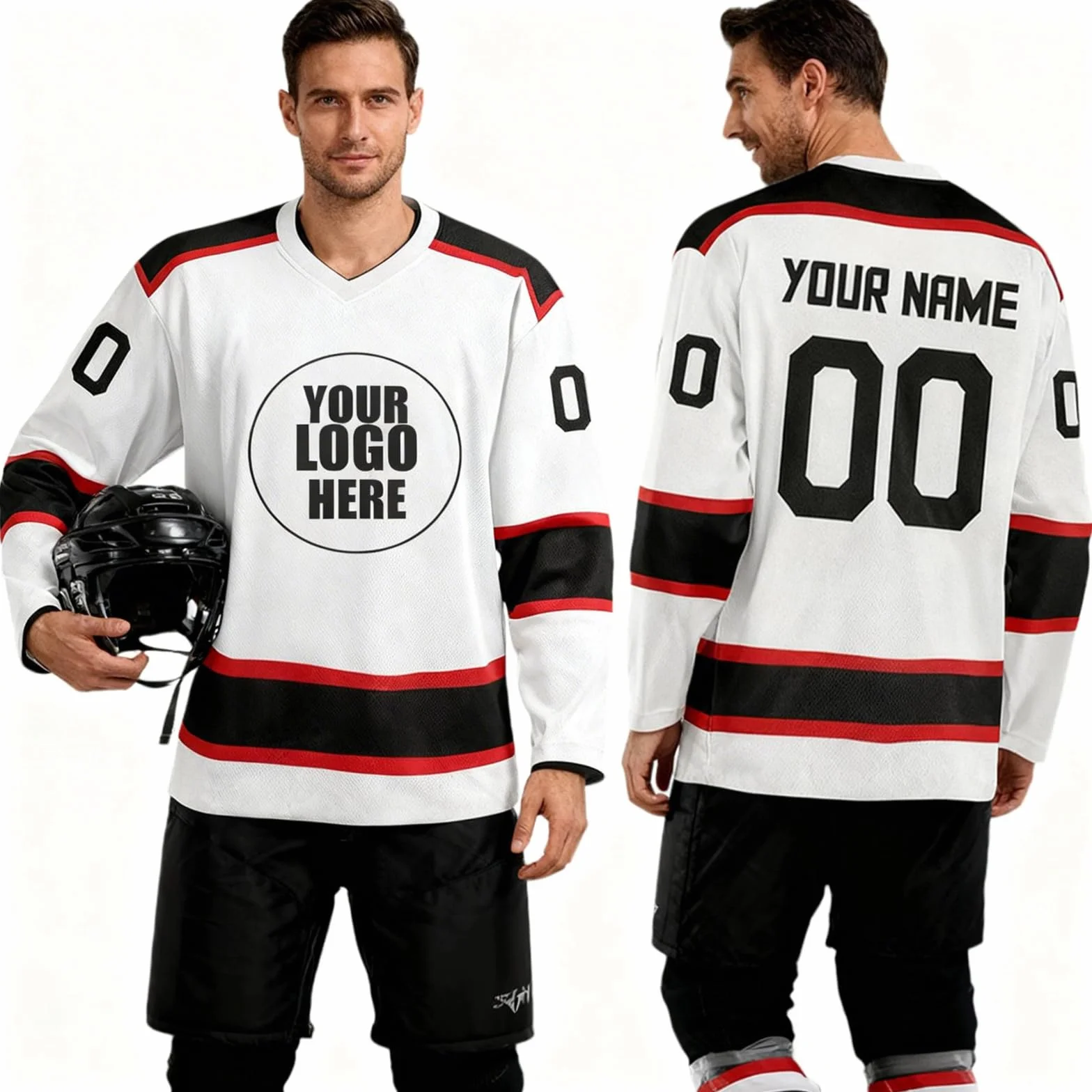Maillot de Hockey sur Glace personnalisé avec nom numéro et Logo d'équipe – Haut à Manches Longues pour Homme