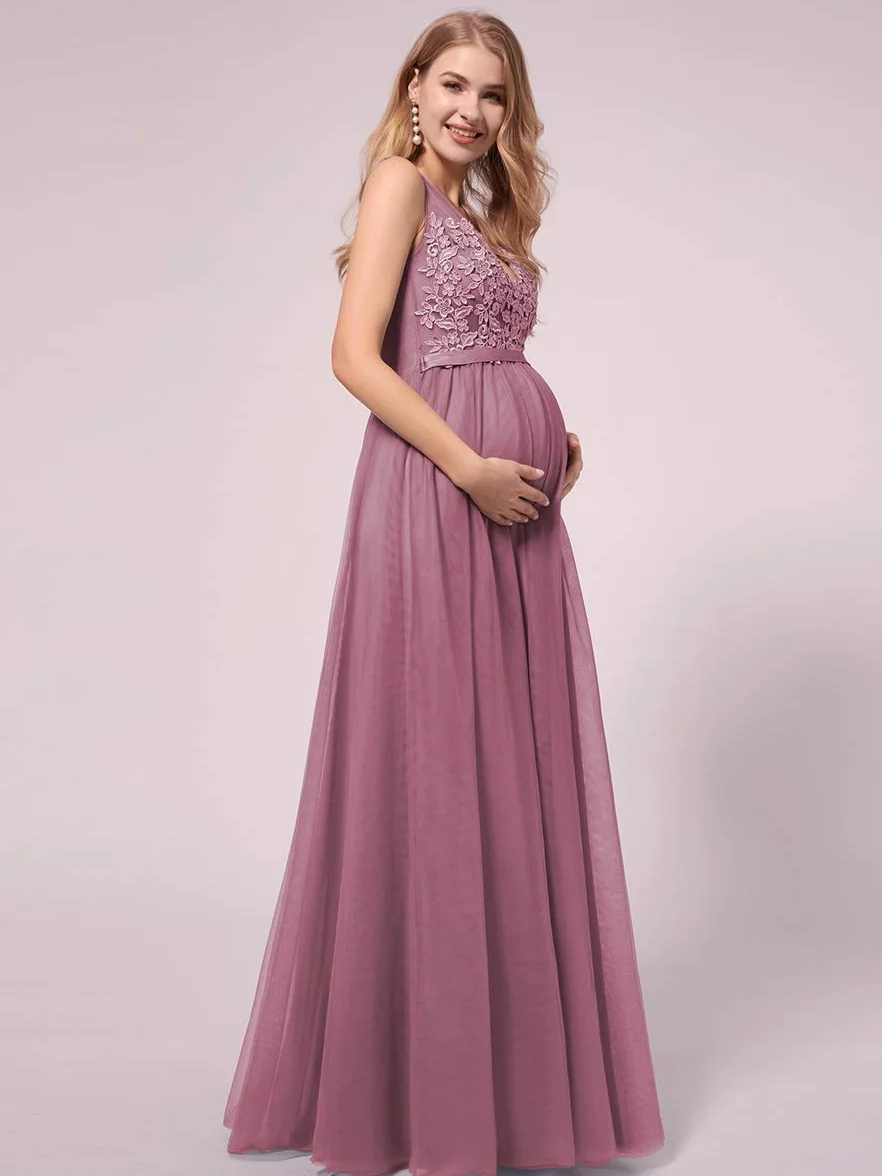 Ever-Pretty Robe Maternité Longue Photographie Col en V A-Line Tulle Fleurs