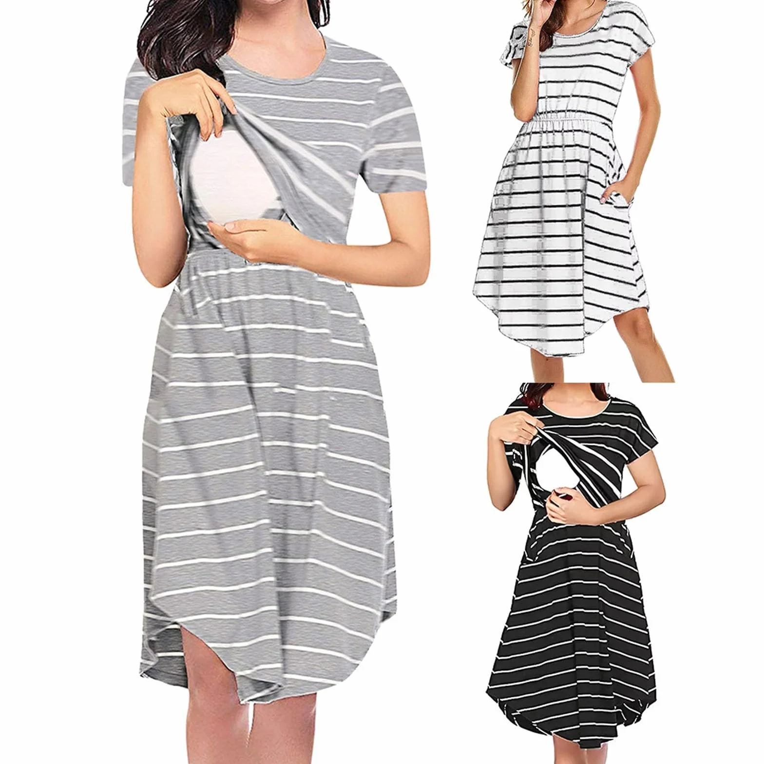 Jupe de grossesse pour femme manches courtes robe d'été allaitement festive décontractée élégante confortable