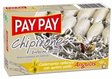 Pay Pay Encornets Entiers Farcis, Calamars Farcis à l'Huile, Pack de 3 Boîtes de 120g, Poids Égoutté 72g