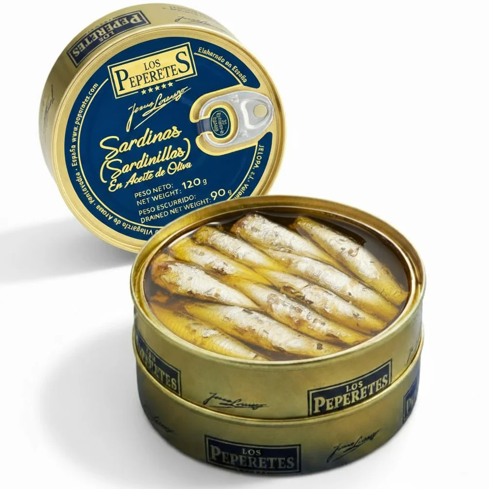 LOS PEPERETES Petites sardines à l’huile d’olive vierge extra 120 g | Sardines gourmet de Galice | Conserve artisanale premium | Poisson bleu des Rías de Galice